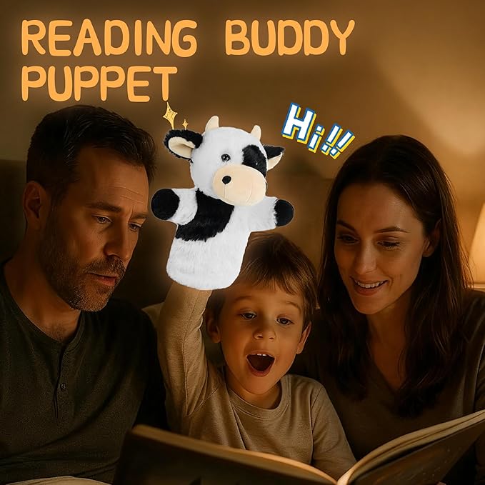 Soft Animal Puppet Speech Therapy Tool Preschool Classroom Supply Interactive Story Time Educational Stuffed Farm Animal Cow Hand Puppet