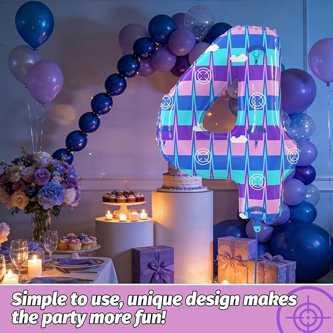 40 Inch Video Game Theme Number 4 Balloons Large Birthday Party Number Balloons Piñata Gaming for Kids Battle Boys Birthday Party Decoration Supplies