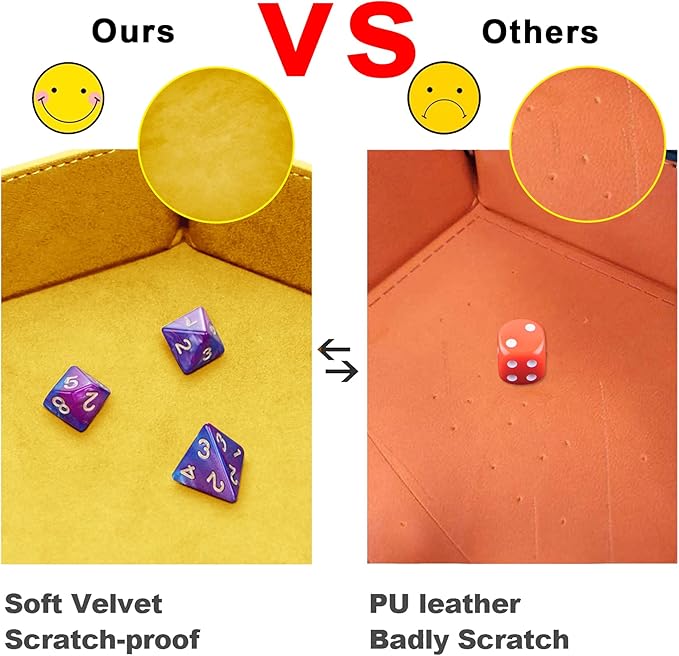 SIQUK 2 Pieces Dice Tray PU Leather Dice Folding Hexagon Tray Dice Holder for Dice Games Like RPG, DND and Other Table Games (Yellow, Violet)