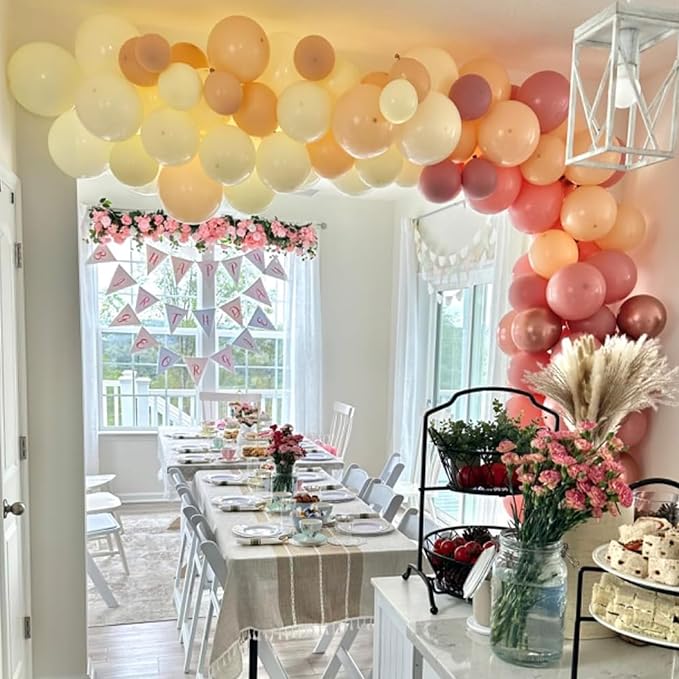 Retro Blush Pink Balloons, 60 Packs 12 Inch Dusty Pink Metallic Chrome Rose Gold White Sand Nude Balloons for Bridal Shower Pumpkin Baby Shower Girls Boho Birthday Wedding Decorations Supplies