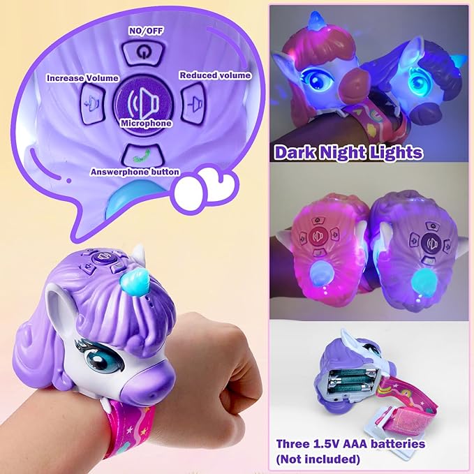 Kids Walkie Talkies for Girls Toys, 2 Pack Pink Unicorn Wrist Walkie Talkies Watch for Age 3-8 Toddlers 3 4 5 6 7 8 9 10 Year Old,Long Range Radio Camping Gear Outdoor Hiking Toys Birthday Gifts