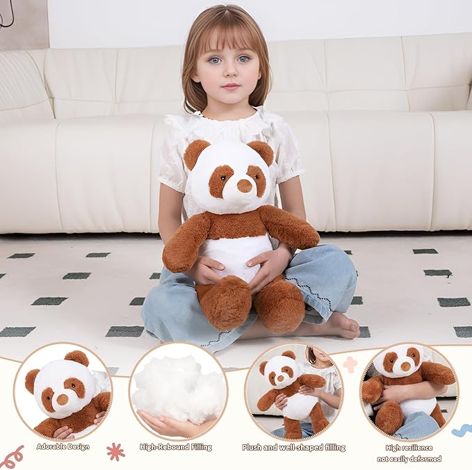 18" Panda Stuffed Animal Plush Toy Cute Soft Body Plushies Doll Kawaii Giant Panda Bear, Room Decoration Brown Bear Throw Pillow, Gift for Kids Boy Girl Birthday Valentines Christmas