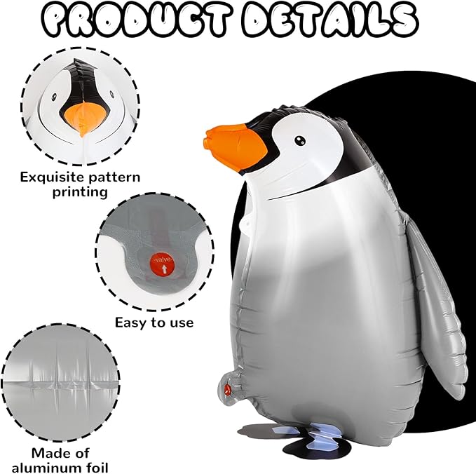 6 Pcs Walking Penguin Balloons, Cute Penguins Balloons for Kids, Walking Animal Foil Mylar Balloon for Baby Shower, Birthday, Penguins Theme Party Decoration Supplies (Penguin)
