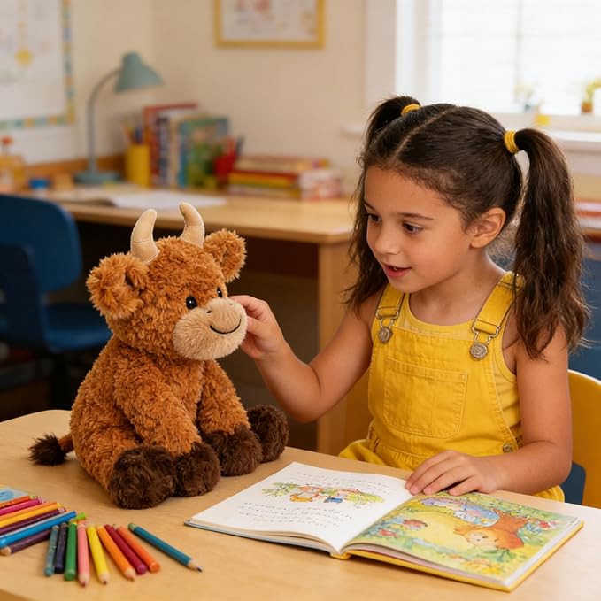 Hopearl Adorable Plush Highland Cow Toy Floppy Soft Stuffed Animal Cute Birthday Gifts for Boys Girls Kids Toddlers, Brown, 10''