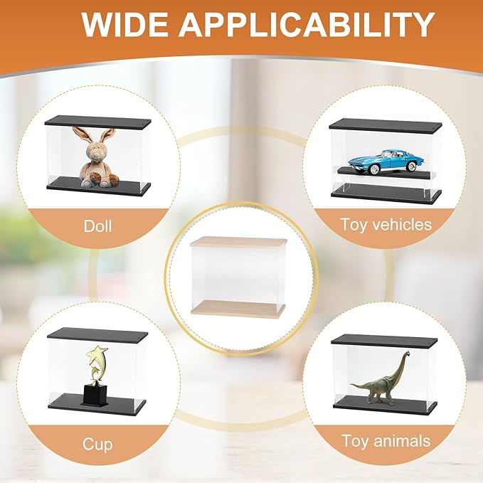 MECCANIXITY Clear Display Case, Acrylic Figure Display Case Clear Display Boxes for Collectibles, Figures Model Toys Home Storage(with Square LED Light, 10x6x8 Inch Wood Base)