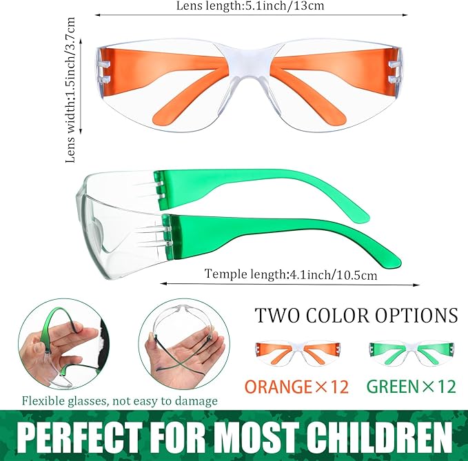 Xtinmee 48 Pcs Gun Party Supplies for Boy and Girls Includes Safety Glasses and Face Mask for Children Birthday Party Favors Teams Accessories (Orange,Green)