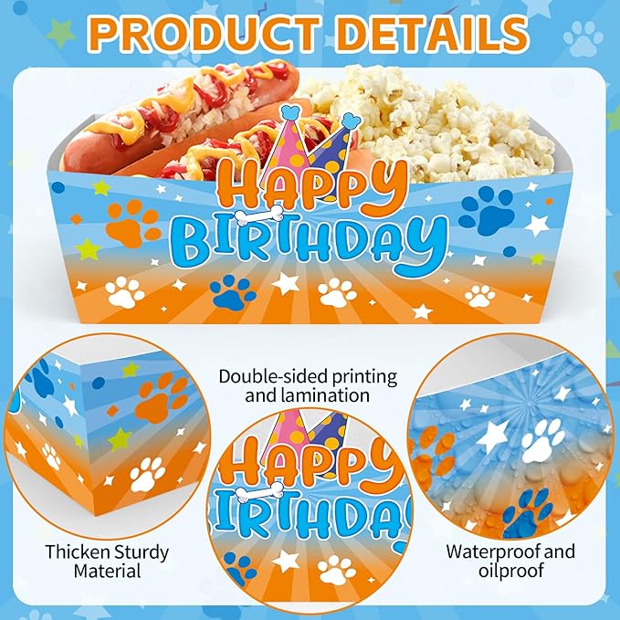 25Pcs Blue Dog Disposable Paper Food Trays for Blue Dog Theme Birthday Party Supplies Baby Shower Decorations