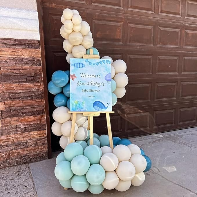 Under The Sea Balloons, 35PCS Dusty Slate Blue and Green Balloons, Baby Light Green Sand White Latex Balloon for Kids Boys Under The Sea Ocean Themed Baby Shower Birthday Party Decorations Supplies
