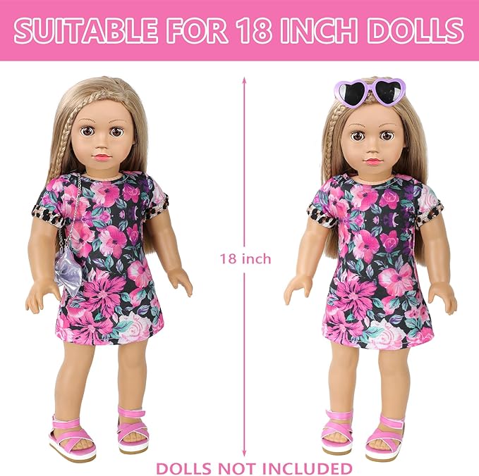 American 18 Inch Doll Makeup Accessories and Clothes,Messenger Bag Set for 18 Inch Dolls Include Sunglasses Phone Lipstick Eyelash Brush Eye Shadow Blusher Butterfly Hair Clip and Shoes