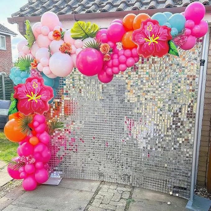 152Pcs Moana Birthday Party Decorations, Hot Pink Orange Macaron Pink Blue Balloons Garland Arch with Hibiscus Foil Balloon for Summer Tropical Luau Hawaii Magic Party Supplies