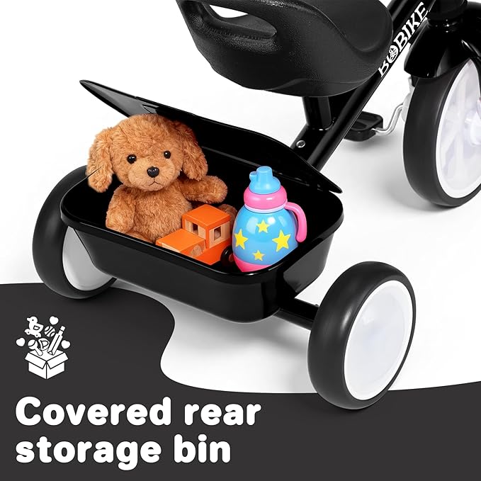 Bobike Toddler Tricycle for Ages 2-5 Years, Tricycle with 2 LED Light Wheels, Toddler Bike with 3-Position Seat and Rear Basket, Kids Bike Gift for Boys & Girl (Black)