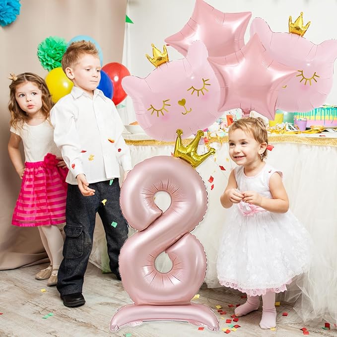 Pink Cat Balloon Set, Crown Cat Foil Balloon, 8 Year Old Girl Birthday Party Decoration, Cat Theme Party Decoration, Theme Party Supplies for Girls Kitten Pet Cat (8)