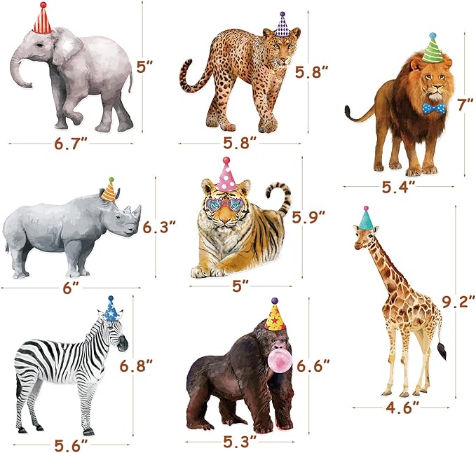 Safari Animals Party Decorations Jungle Animal Centerpiece Sticks Cutouts Table Toppers for Birthday Baby Shower Party Supplies Set of 24