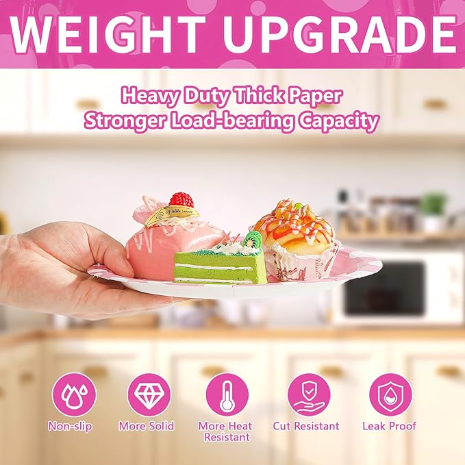 60Pcs Pink Mouse Birthday Paper Plates 9" Heavy Duty Disposable Cartoon Mouse Birthday Dessert Plates Pink Black White Polka Dot Bow Party Decorations for Kids Girls Bday Baby Shower Party Supplies