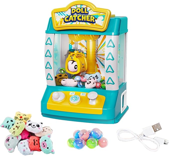 Mini Vending Machine Electronic Small Toys Best Gifts Claw Machine Arcade Game for Kids Girls Boys Toddlers Children, Green 10 Dolls