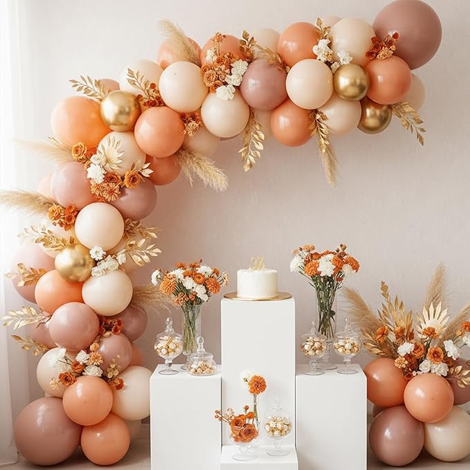 RUBFAC Peach Balloons 129pcs Different Sizes Pack of 18 12 10 5 Inch, Latex Light Orange Blush Pink Balloon Garland Arch Kit for Wedding Bridal Shower Engagements Anniversary Baby Shower Birthday