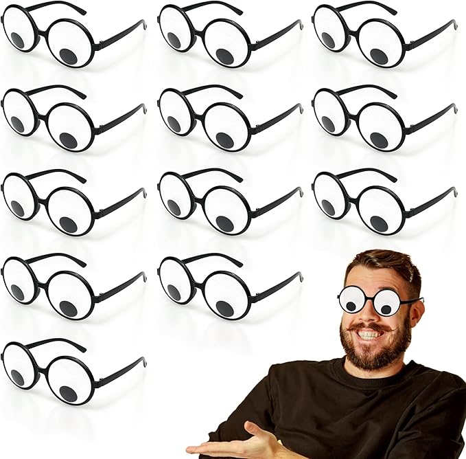 Googly Eyes Glasses, Funny Glasses Pranks Toy, Novelty Shaking Giant Eye Glasses, Funny Costume Accessories for Dress Up Party, Halloween or Birthday Party Favors, Party Supplies （12 PCS）