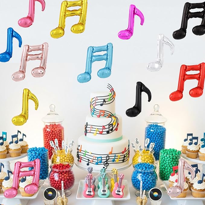 TONIFUL 18Pcs Rainbow Music Balloons Music Notes Party Decorations Music Themed Party Supplies Music Note Aluminum Foil Balloons For Birthday Baby Shower Celebrations Outdoor Party