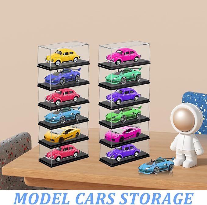 12 PCS Clear Model Cars Display Case,Toy Car Display Organizer Storage Case Fit for 1/64 Car Model,Clear Acrylic Display Box with Black Base for Hot Wheels Car(4.17 x 1.81 x 1.81 in)