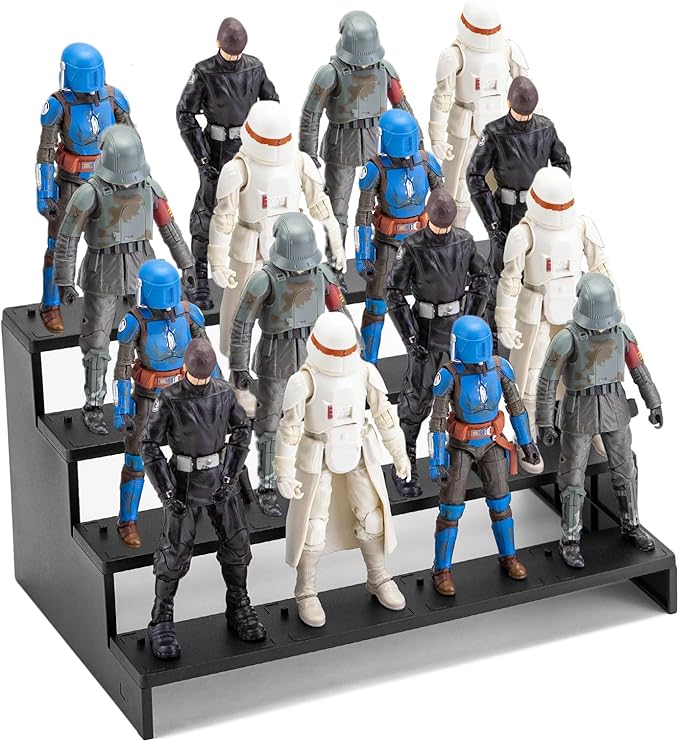 6 inch Acrylic Riser Display Shelf,Clear Action Figures Stands With PEG,4 Tier Toy Collectibles Organizer Compatible with 1/12 Scale Action Figure Toy (Only Fit For 6 inch SW Black Series Figure Toy-Black)