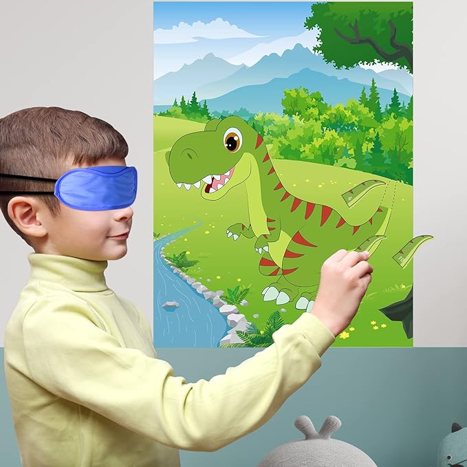 Morcheiong Pin The Tail on The Dinosaur Game with 48pcs Tails for Dinosaur Party Favors, Kids Birthday Supplies, Boys Decorations