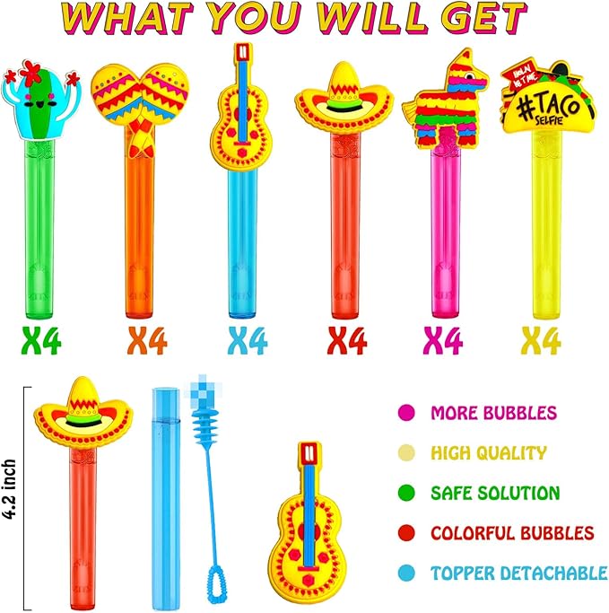 Fiesta Party Favors,24Pcs Mexican Taco Bubble Wand for Cinco De Mayo Fiesta Birthday Party Supplies,Classroom Prizes Pinata Goodie Bag Stuffers Gifts