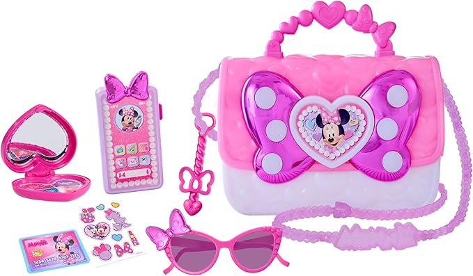 Disney Junior Minnie Mouse Bowfabulous Bag Set, 7-piece Dress Up and Pretend Play Toy Purse, Kids Toys for Ages 3 Up by Just Play