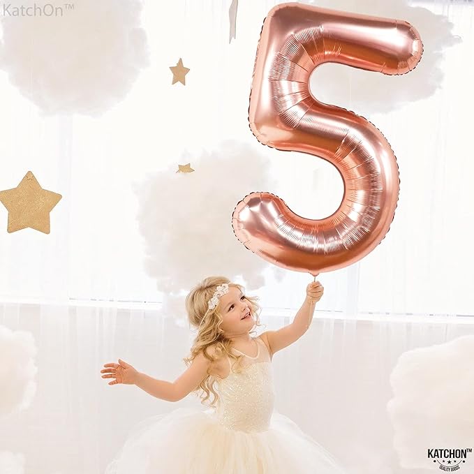 KatchOn, Giant, Rose Gold Number 5 Balloon - 40 Inch | Five Balloon | Rose Gold 5 balloon, Rose Gold 5th Birthday Decorations for Girls | Rose Gold 5 Birthday balloons for Girl