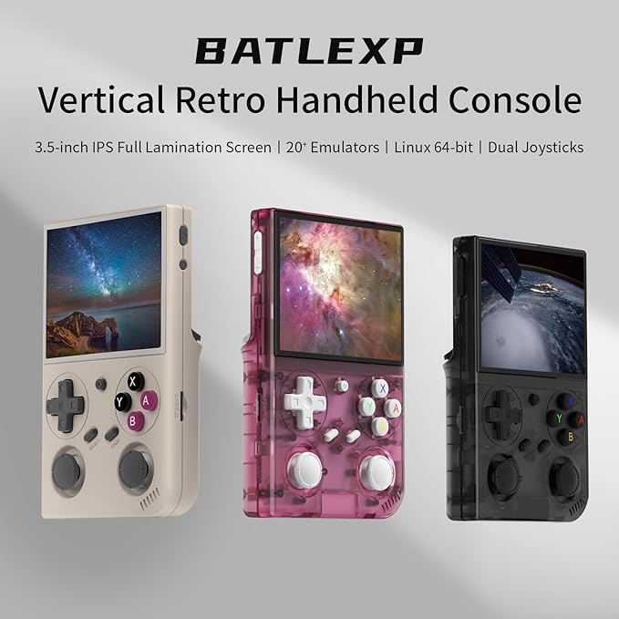 G350 Retro Handheld Game Console , Preload 4371 Games 3.5 Inch IPS Screen 3200 mAh Battery Linux System Portable Video Games Console Support Controller and Earphone (Transparent Black)