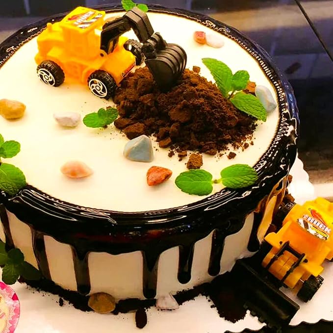 18 PCS Construction Cake Toppers Vehicles Cake Decoration Set Excavator Tower Crane Cupcake Topper Traffic and Road Sign Decor Happy Birthday Party Supplies Favors