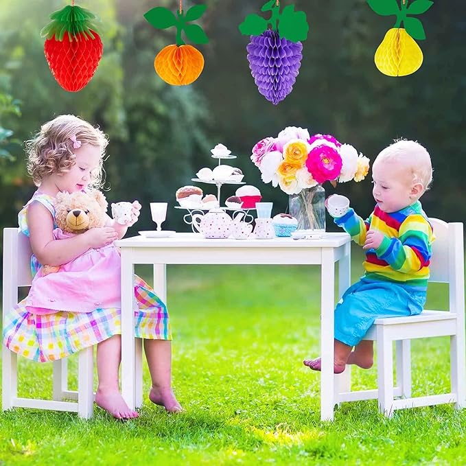 Outus 12 Pcs Fruit Party Decorations Honeycomb Hanging Tissue Paper Ball Strawberry Apple Table Centerpieces for Dancing Fruit 1st Birthday Decorations Twotti Hawaiian Tropical Themed Party Supplies