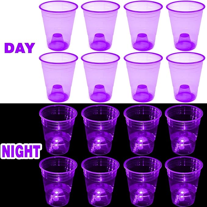 mishunyus 24 Pack Party Cups, Purple Glow Colored Plastic Cups, 16-Ounce Plastic Party Cups, Strong and Sturdy for Party Supplies