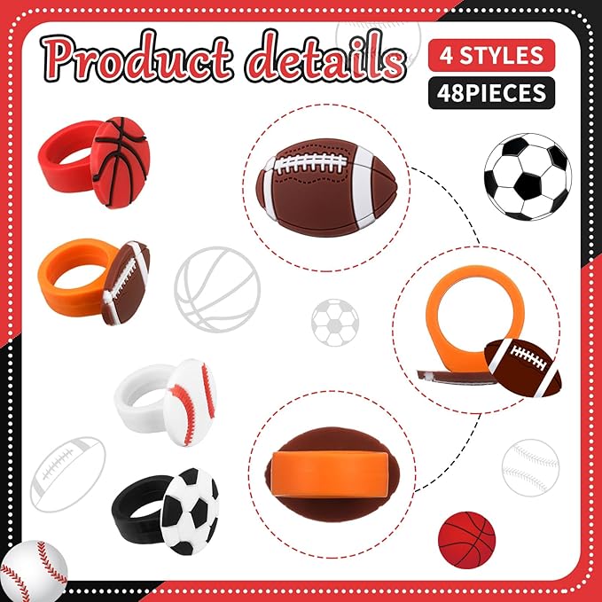 Honeydak 48 Pcs Sports Cupcake Toppers Senior Night Basketball Decoration Football Softball Soccer Cupcake Rings Toppers Picks Decoration 2026 for Sport Football Party Birthday Party Cake Supplies