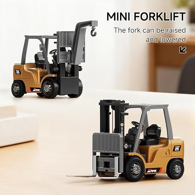 BRRRRT 1/64 Full Proportional RC Forklift Toy,8 Channel 2 Mode Mini Remote Control Forklift Truck with Flatbed Tow Truck,2 in 1 Transformable Lift Fork & Hook with Rechargeable Battery for 4+ Kids