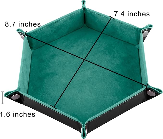 SIQUK 2 Pieces Dice Tray PU Leather Dice Trays Folding Hexagon Dice Holder Tray for Dice Games Like RPG, DND and Other Table Games (Cyan and Black)