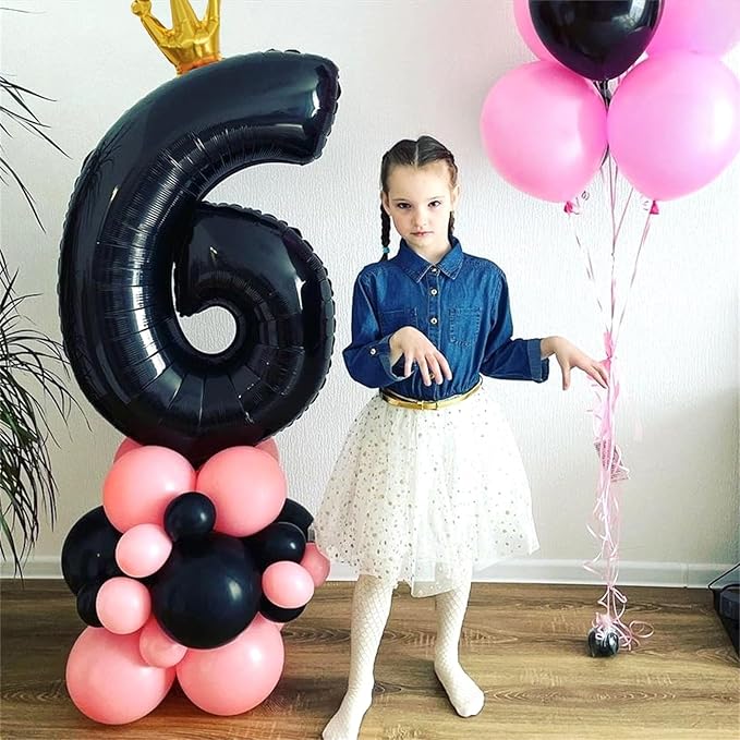 40 Inch Black 5 Number Balloons for Kids, Giant Foil 5th Birthday Number Balloon, Crown Self Inflating Balloons 0-9 Set for Girls Boys 15th Birthday Party Decor Anniversary Decorations Boys Supplies