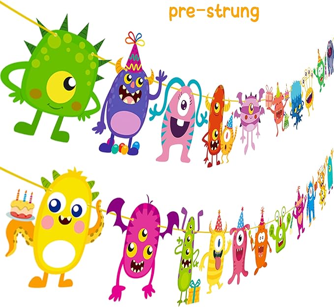 Little Monster Banner & Garland - Monster Theme Party Supplies for Birthday & Baby Shower