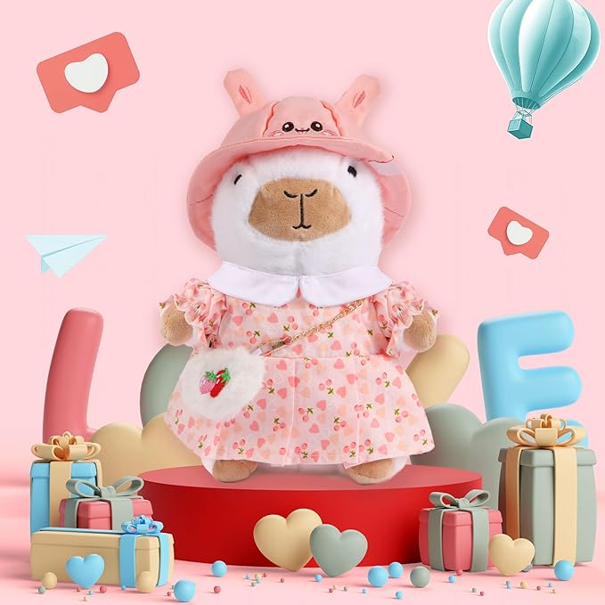 Cute Capybara Plush with 10 Pcs Clothes & Accessories, Cute Capybara Stuffed Animal with Outfits, Dress Up Capybara Stuffed Animal Plush Toys for Kids Girl Boy Birthday