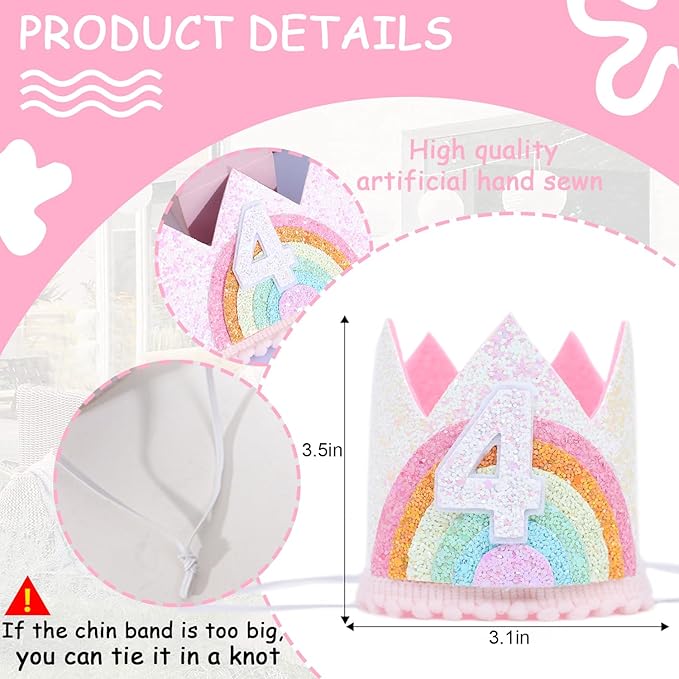 Birthday Rainbow Girl Crown, Birthday Hat for Event Party Supplies,Photo Props