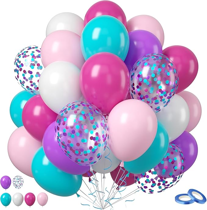 Pink Purple White Balloon, 50PCS 12Inches Teal Blue Purple Hot Pink Party Balloons Pastel Latex Balloon for Girls Birthday Baby Shower Wedding Graduation Party Decorations