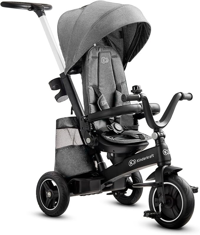 Kinderkraft EASYTWIST Trycicle for Kids Toddlers, Trike 5-in-1, Swivel seat 360° Rotation, Waterproof Material with UPF50+ Filter, Adjustable Parent Handle, Gray