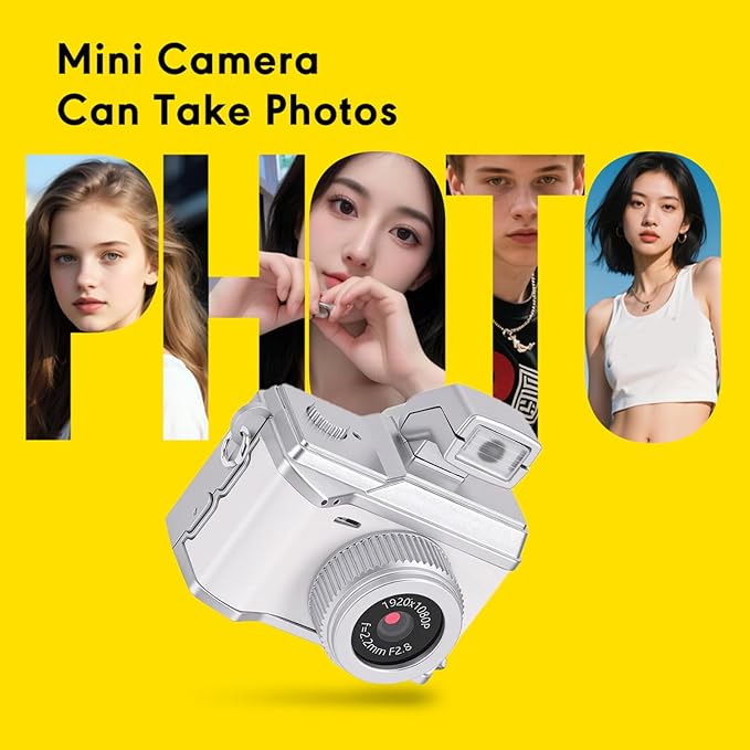 Bewinner Tiny Digital Keychain Camera, 1080P FHD 8MP Thumb Sized Mini Camera with 0.96 Inch Color Screen & 32GB Memory Card, LED Fill Light for Beginners Teens Kids Gifts (Space White)