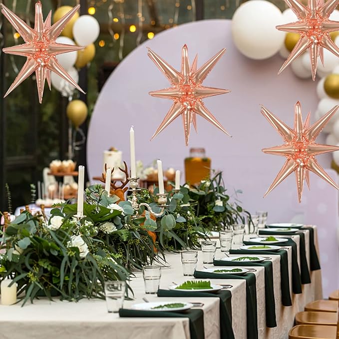 6 Pcs Rose Gold Star Foil Balloons One-Piece 14-Pointed Star Balloon 4D Starburst Cone Mylar Balloon 22inch Christmas Birthday Wedding Wedding Anniversary Party Supplies(Rose Gold)