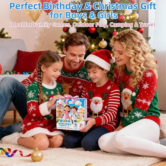 Kids Video Walkie Talkies 2 Pack, Rechargeable with HD Screen & 4 Voice Changers, Long Range Two-Way Radios Toys for Indoor-Outdoor Camping, Gifts for Boys Girls Ages 3-8 (Blue/Pink)