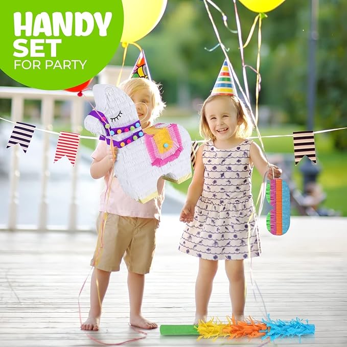 Llama Pinatas Bundle with a Blindfold and a Bat (17 x 14 x 4 Inches), Perfect for kid's Birthday Parties, Mexican Theme Parties, Decorations