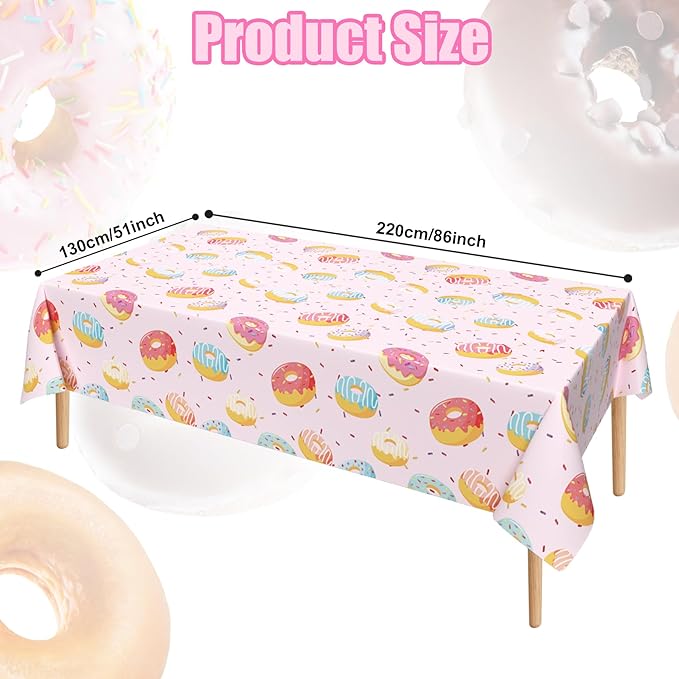 3 Pcs Donut Plastic Tablecloth, 51 x 86 Inch Donut Party Table Cover, Donut Party Decorations, Suitable for Donut Theme Birthday Party Supplies