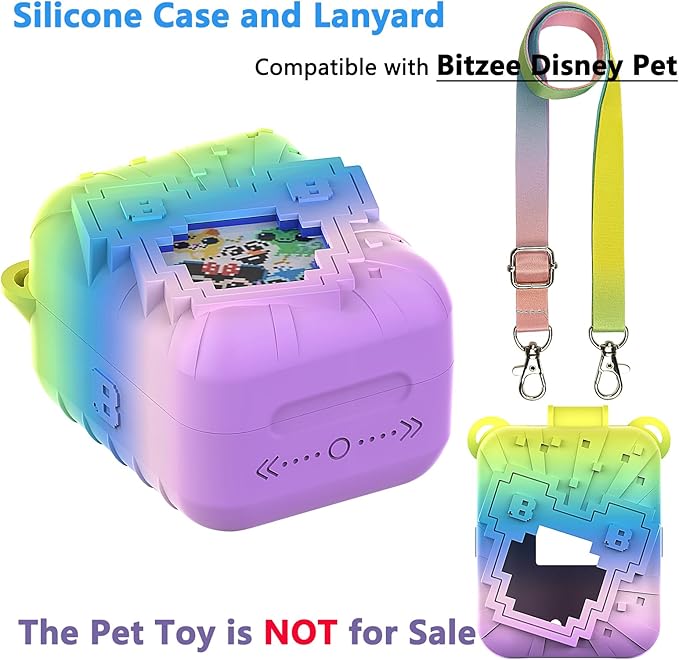 JCHPINE Silicone Cover Case for Bitzee Disney Interactive Digital Pet and Case, Protective Skin Sleeve for Bitzee Disney Virtual Electronic Pets (Rainbow)
