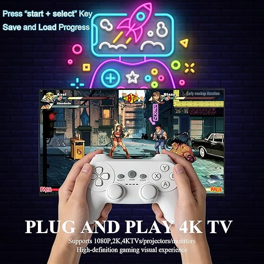 H10 Retro Game Stick 4K HDMI Gaming Console: 30,000+ Preloaded Games | Enhanced Game Helper Features | Plug & Play | Stick Controllers for Family & Adult Retro Gamers