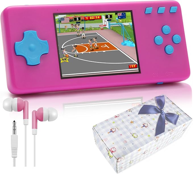 Handheld Game Console,Portable Video Game Console with Retro Games,3.2" Screen,Rechargeable Battery,Built-in Headphones and Built-in Bow Ultimate Kid Christmas Birthday Gift for Kids (Purple + Blue)