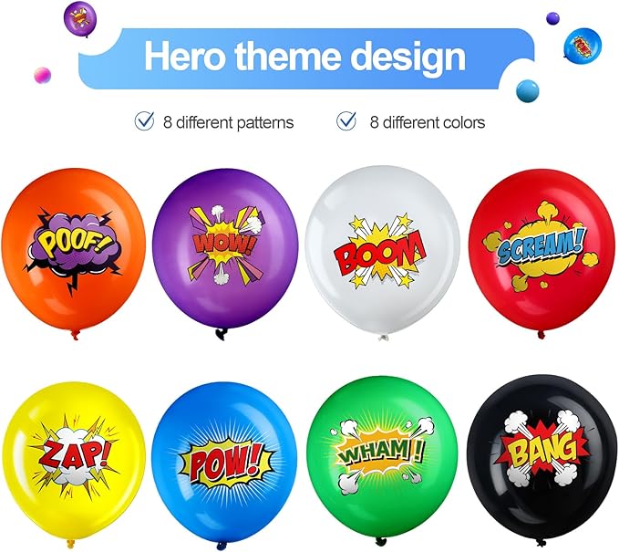 40 Pack Hero Balloons 12 Inches Hero Party Favors Latex Balloons Party Supplies Pets Decorations for Birthday